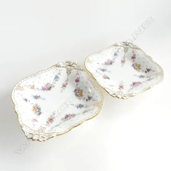 Two Royal Crown Derby 'Royal Antoinette' square dishes